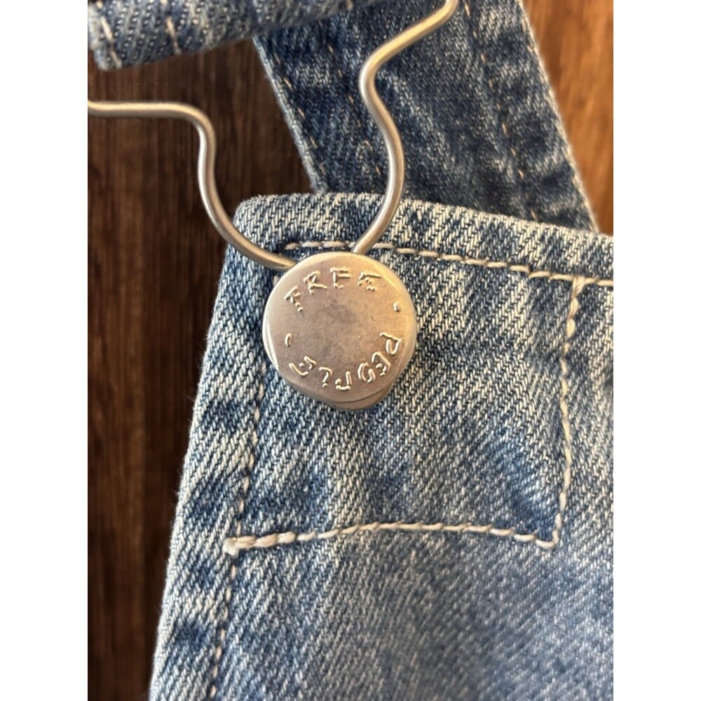 FREE PEOPLE Size 2 Blue Denim Overall Dress Frayed Mini Dress Y2k festival boho - Picture 6 of 11